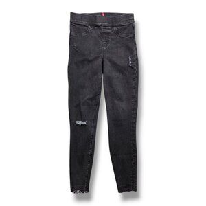 Spanx Ankle Skinny Jeans Womens Small Distressed Raw Hem Pull‎ On Black
